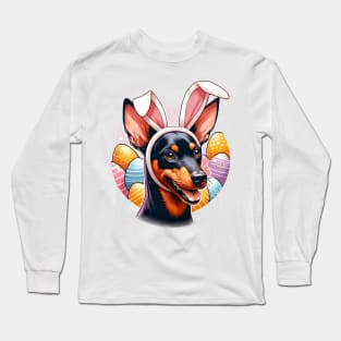 Manchester Terrier Celebrates Easter with Bunny Ears Long Sleeve T-Shirt